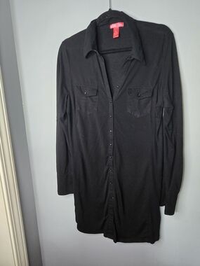 Black Button-Front Shirt Dress Tunic Cover-Up Size Large Lightweight